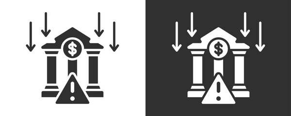 Economic Crisis Icon Set Vector Collection Isolated In Black And White