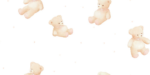 Adorable fluffy teddy bear toy seamless pattern for nursery fabrics, children's packaging, and baby stationery