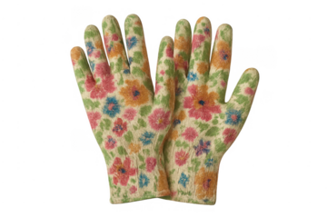 Pair of gardening gloves with vibrant floral pattern