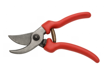 Red handled pruning shears gardening trim tool
