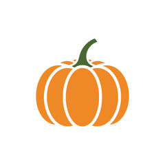 Stylized orange pumpkin with green stem flat icon