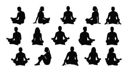 a collection of diverse yoga poses depicted in black showcasing individuals in meditative stances a striking silhouette