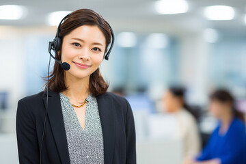 オフィスで微笑む日本人のビジネスウーマンのポートレート