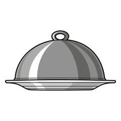 Silver food cloche with handle on a plate isolated on white background silhouette