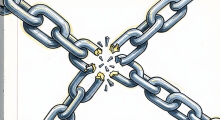 Dramatic Marker Drawing of a Heavy Metal Chain Link Shattering: Symbolizing Breaking Free, Liberation, and Disruption.