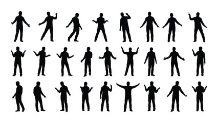 a collection of diverse human figures depicted in black showing various poses and actions presented as a silhouette