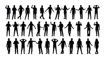 a collection of diverse human figures in various poses and activities presented as a striking silhouette
