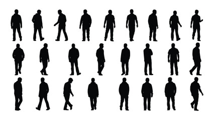 a collection of diverse human figures in various poses and actions presented as a stark silhouette