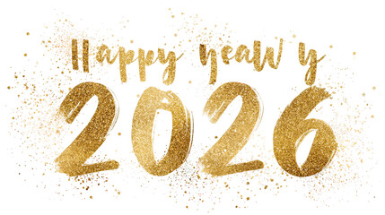 Modern Minimalist Happy New Year 2026 Gold Line Art Text on Transparent Background