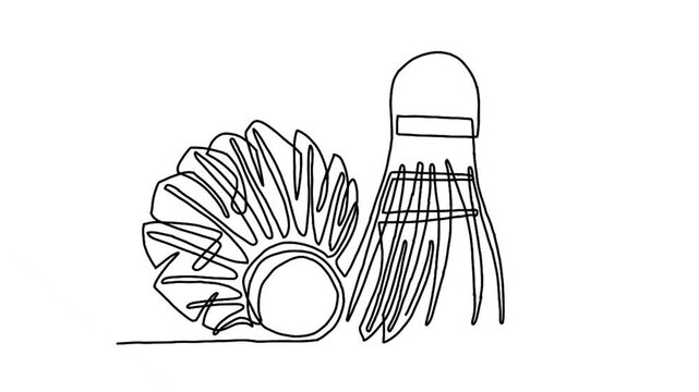 Continuous line animation of badminton, sport, fitness, feather, sports, activity, relaxation, game, training, leisure, professional, play