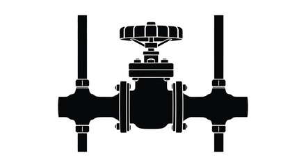 Detailed illustration of an industrial valve component shown in a stark black silhouette