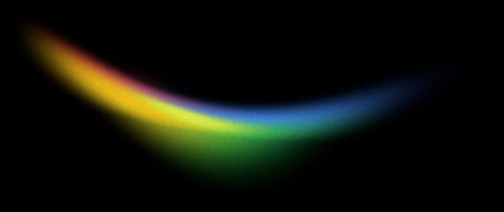 Retro minimalist curved rainbow stroke gradient with film grain black background