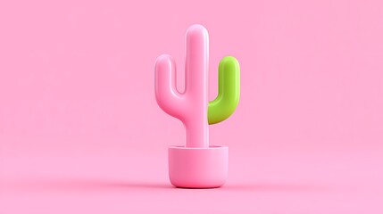A 3D rendered succulent cactus in a pink pot with a contrasting green arm against a matching pink backdrop