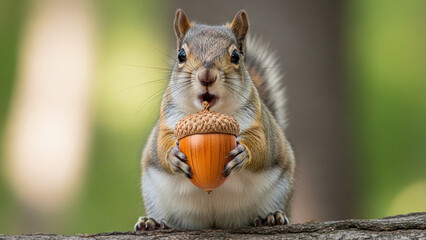 Surprised Squirrel Holding Giant Acorn