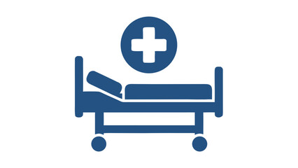 Fototapeta premium Simple Medical Bed Icon With A Cross Symbol In A Circle Above It In Deep Blue Color On A Black Background
