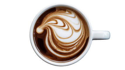 Overhead view of a delicious latte with foamy art isolated on transparent background
