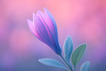 AI generated pastel flower bud with soft purple blue and pink tones gentle bokeh background calm romantic mood for elegant design background and inspirational floral art
