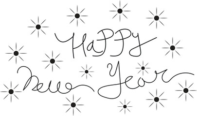 Hand lettered happy new year greeting surrounded by delicate flowers