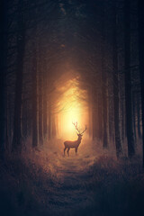 Mystic Deer in the Luminous Forest