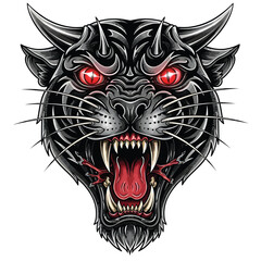 Obraz premium Powerful snarling black panther head illustration.