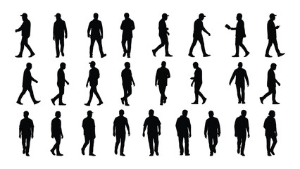 a collection of human figures depicted in various walking and standing poses as a dark silhouette
