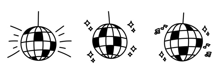 disco ball doodle hand drawing element, dance music