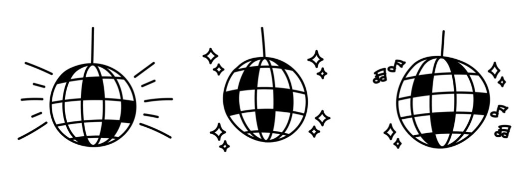 disco ball doodle hand drawing element, dance music