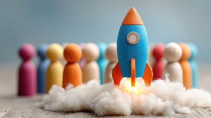 A symbolic representation of new beginning with a vibrant rocket blasting off into the vast expanse of endless opportunity. ..Created with Generative AI, not depicting real subjects.