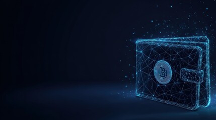 A futuristic rendering of a digital wallet, intricately constructed from interconnected points and glowing lines. ..Created with Generative AI, not depicting real subjects.