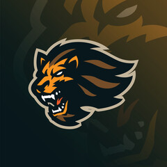 Lion mascot logo design vector. Lion head illustration for sport and esport team.