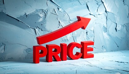 red arrow rising through “PRICE” on blue wall