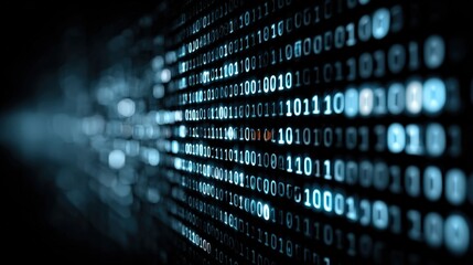 A futuristic digital binary code data stream, representing technology and innovation. ..Created with Generative AI, not depicting real subjects.