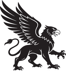 Fototapeta premium striking black griffin with wings spread icon silhouette vector flat illustration design