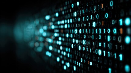 Dynamic matrix of binary code glows, symbolizing interconnected technology, digital transformation, and the vastness of the digital world. ..Created with Generative AI, not depicting real subjects.