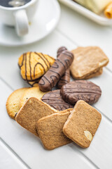 Christmas sweet and cookies on white table.
