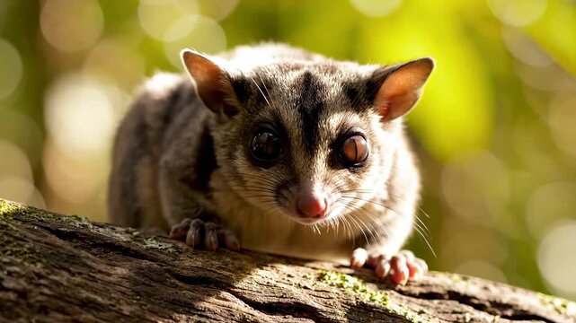 Close-Up of A Cute Sugar Glider on A Tree Branch in Its Natural Habitat