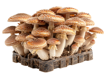 Stackable mushroom cultivation kit with clear layers isolated on a transparent background