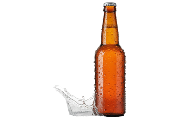 PNG. bottle of beer. brown bottle of beer with fresh water drops on transparent background.