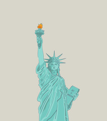 Statue of Liberty digital art vector illustration design. Drawing of the Liberty statue front side angle suitable for article post, posters, stickers, social media content, prints, ads, graphic art.
