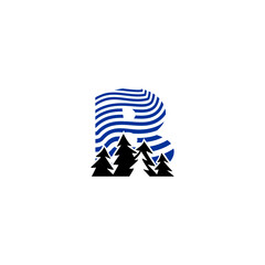 A clean pine forest silhouette blended with a bold alphabet background. Ideal for nature brands, outdoor adventure logos, camping identity, and minimalist eco-themed monograms.