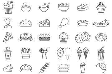 Food and Drink Line Editable Icons set. Food and drink web icons. Linear icon collection. Fast food icon collection. Vector illustration.