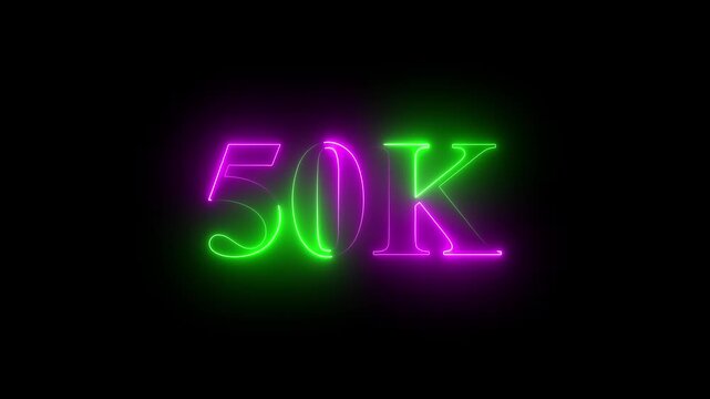 50k.Congratulations. subscribers. neon number. Alpha channel animation in Easy to put into any video. 50k Follower neon Text And Firework Animation Subscribers.