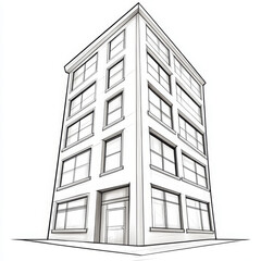 Fototapeta premium Simple office building exterior modern architecture urban corner minimal clean white sketch