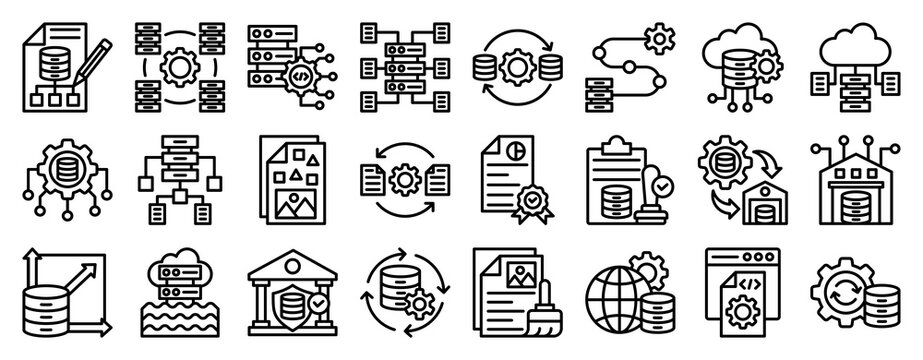 Data Development Icon Set Collection Outline Style. Vector illustration.