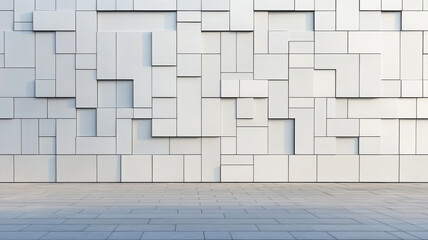Modern geometric white facade with abstract pattern, minimalistic architecture, urban exterior