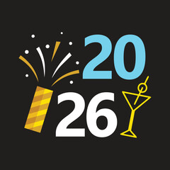 New year t shirt design, celebration 2026 gift, card, poster, banner, vector art