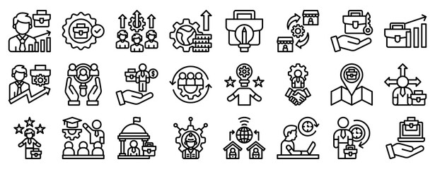 Job Creation Icon Set Collection Outline Style. Vector illustration.