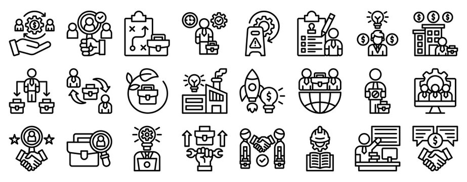Human Resources Icon Set Collection Outline Style. Vector illustration.