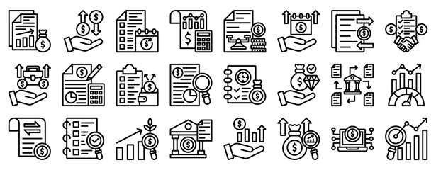 Financial Report Icon Set Collection Outline Style. Vector illustration.