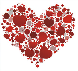 Stunning abstract heart shape design composed of vibrant red circles and romantic shapes